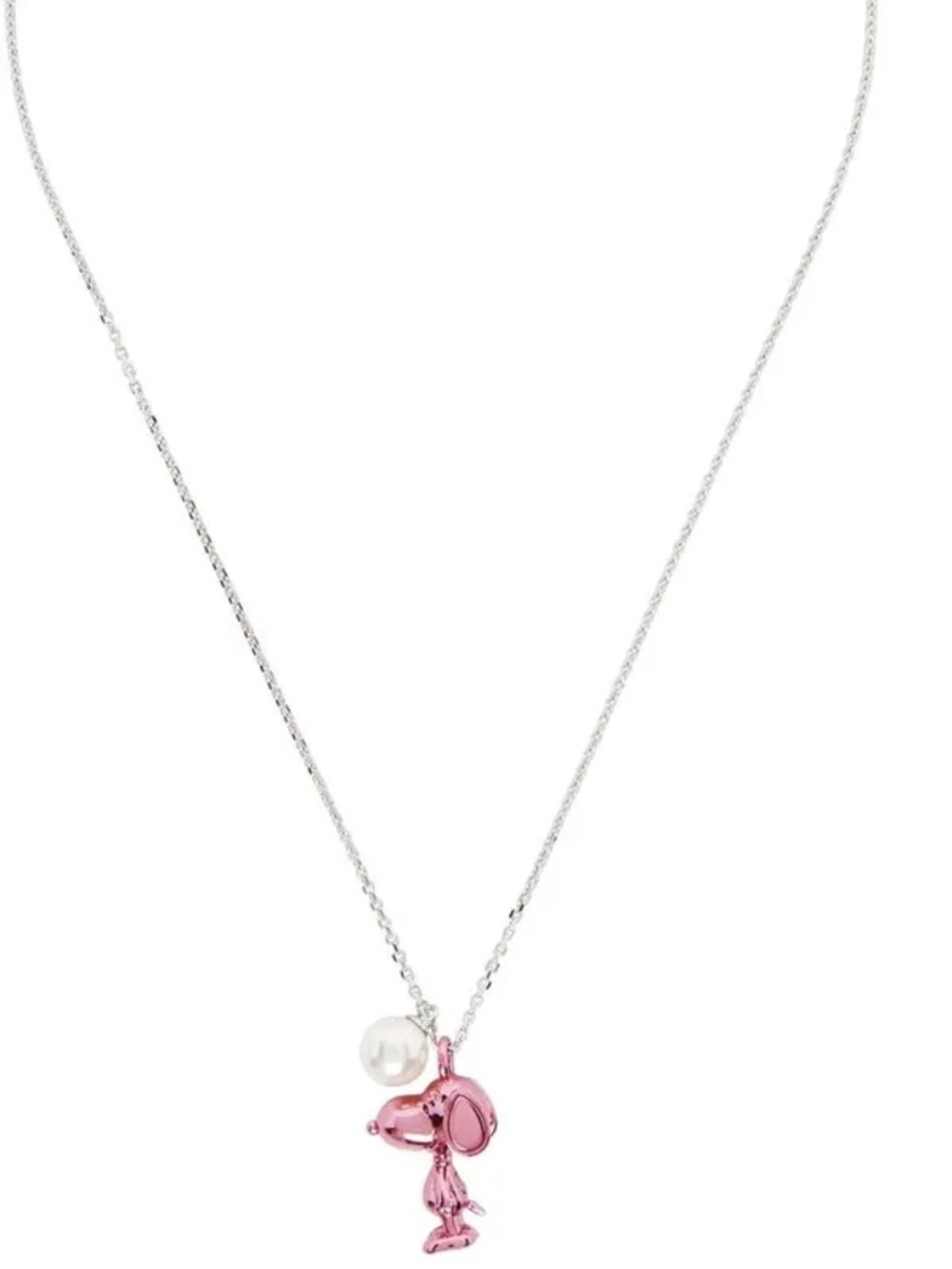 Marc Jacobs Pink Metallic Snoopy Pendant Necklace with Pearl Accent - Picture 2 of 5